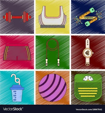 Set of flat shading style icon fitness equipment vector image
