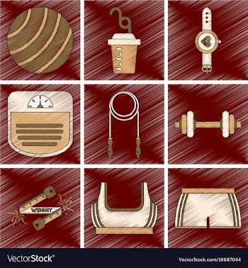 Set of flat shading style icon fitness equipment vector image