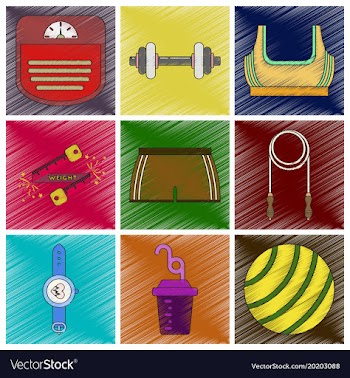 Set of flat shading style icon fitness equipment vector image