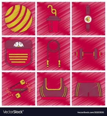 Set of flat shading style icon fitness equipment vector image