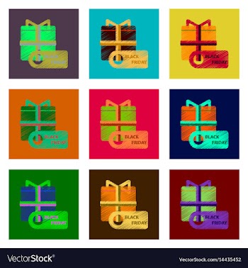 Set of flat shading style icon gift box black vector image