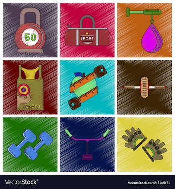 Set of flat shading style icon gym vector image