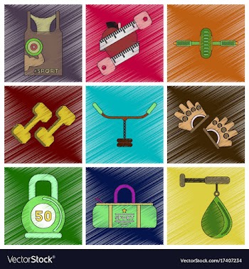 Set of flat shading style icon gym vector image