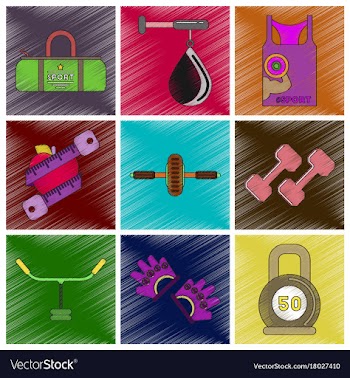 Set of flat shading style icon gym vector image