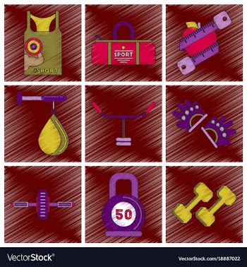 Set of flat shading style icon gym vector image