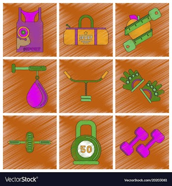 Set of flat shading style icon gym vector image