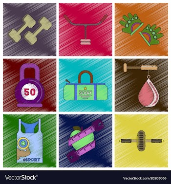 Set of flat shading style icon gym vector image