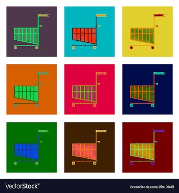 Set of flat shading style icon shopping cart black vector image