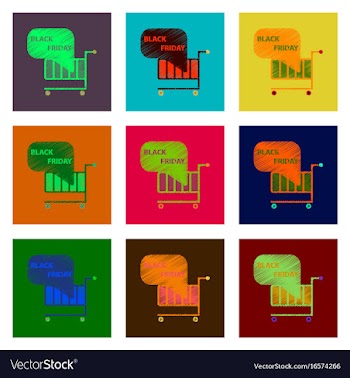 Set of flat shading style icon shopping cart vector image