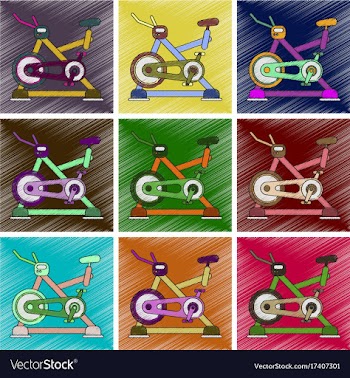 Set of flat shading style icons bicycle exercise vector image