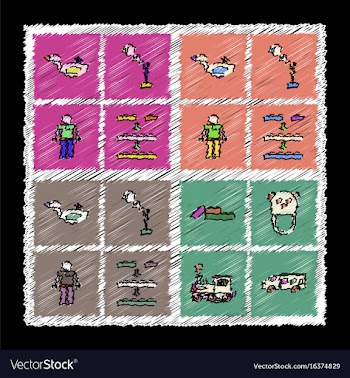 Set of flat shading style icons children toys in vector image