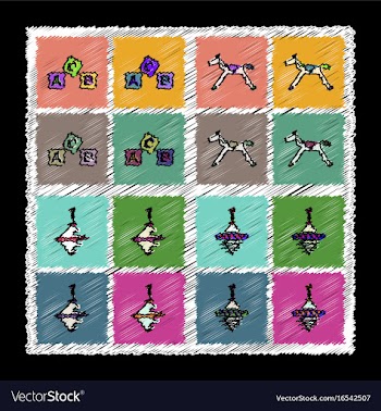 Set of flat shading style icons children toys in vector image