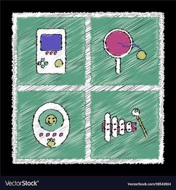 Set of flat shading style icons children toys in vector image