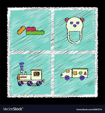 Set of flat shading style icons children toys in vector image