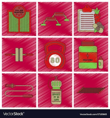 Set of flat shading style icons fitness equipment vector image