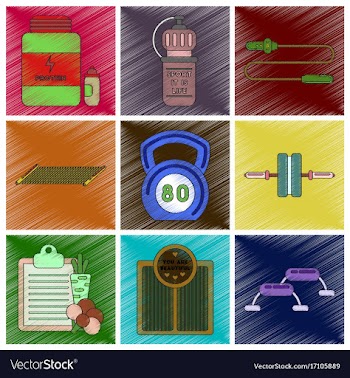 Set of flat shading style icons fitness equipment vector image