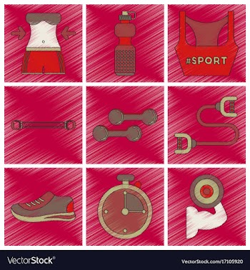 Set of flat shading style icons fitness equipment vector image