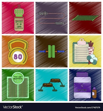 Set of flat shading style icons fitness equipment vector image
