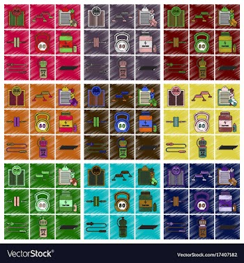 Set of flat shading style icons fitness equipment vector image