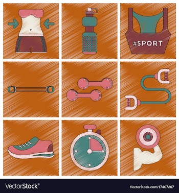 Set of flat shading style icons fitness equipment vector image