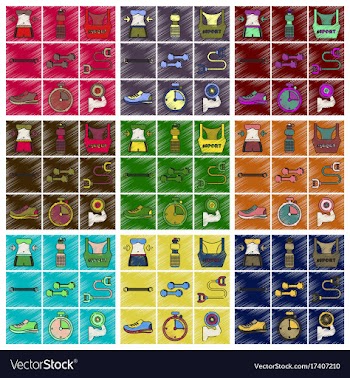 Set of flat shading style icons fitness equipment vector image