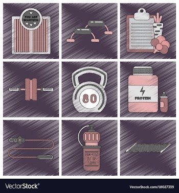 Set of flat shading style icons fitness equipment vector image