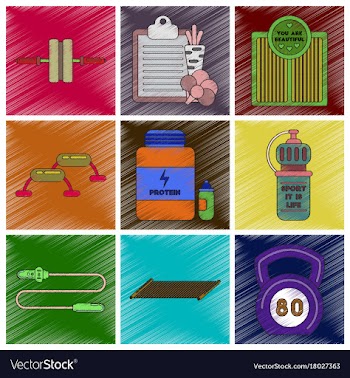 Set of flat shading style icons fitness equipment vector image