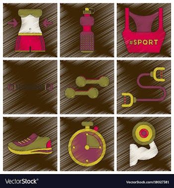 Set of flat shading style icons fitness equipment vector image