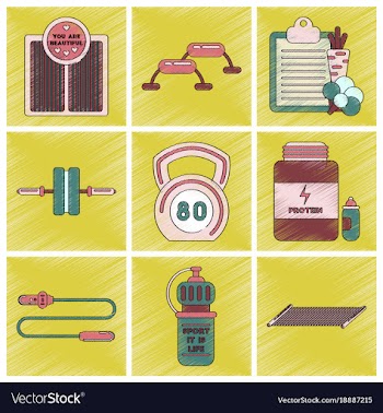 Set of flat shading style icons fitness equipment vector image