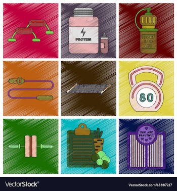 Set of flat shading style icons fitness equipment vector image