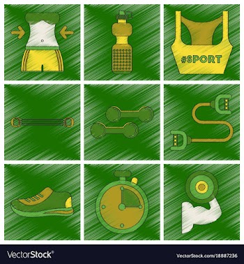 Set of flat shading style icons fitness equipment vector image