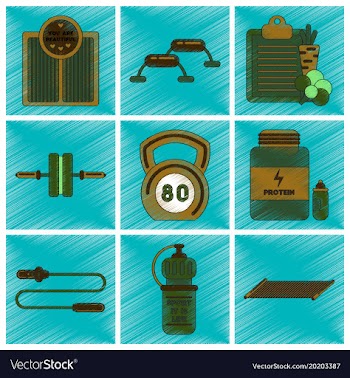 Set of flat shading style icons fitness equipment vector image
