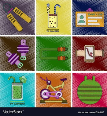 Set of flat shading style icons gym equipment vector image
