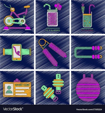 Set of flat shading style icons gym equipment vector image