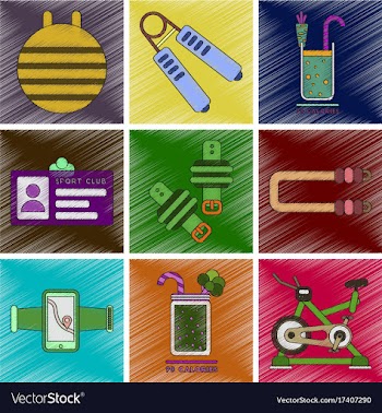Set of flat shading style icons gym equipment vector image