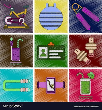 Set of flat shading style icons gym equipment vector image