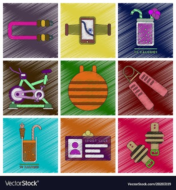 Set of flat shading style icons gym equipment vector image