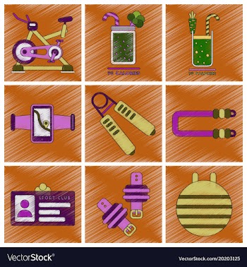 Set of flat shading style icons gym equipment vector image