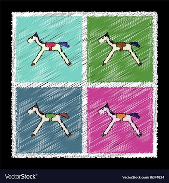 Set of flat shading style icons kids rocking horse vector image