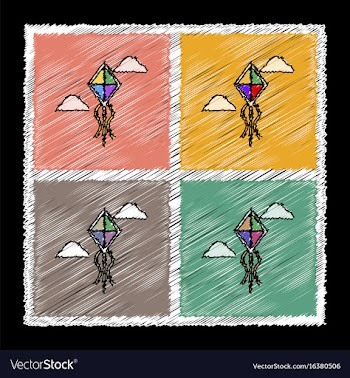 Set of flat shading style icons kids toy kite vector image