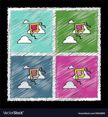 Set of flat shading style icons kids toy kite vector image