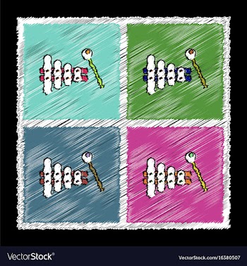 Set of flat shading style icons kids toy xylophone vector image
