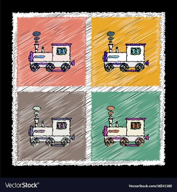 Set of flat shading style icons kids train vector image