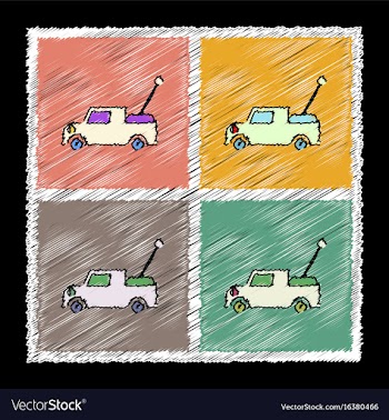 Set of flat shading style icons kids truck vector image