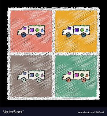 Set of flat shading style icons kids truck vector image