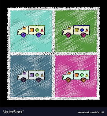 Set of flat shading style icons kids truck vector image