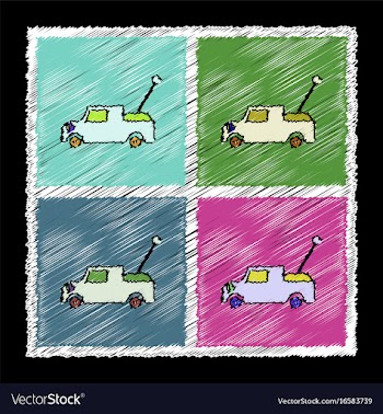 Set of flat shading style icons kids truck vector image