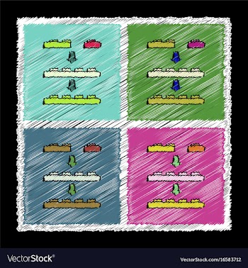 Set of flat shading style icons lego constructor vector image