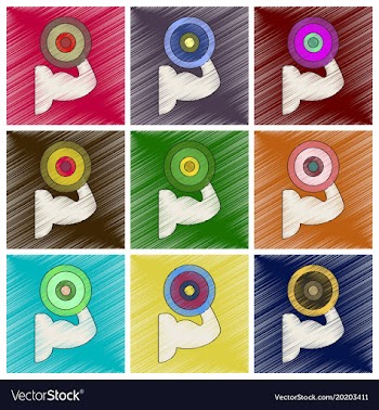 Set of flat shading style icons logo bicep vector image