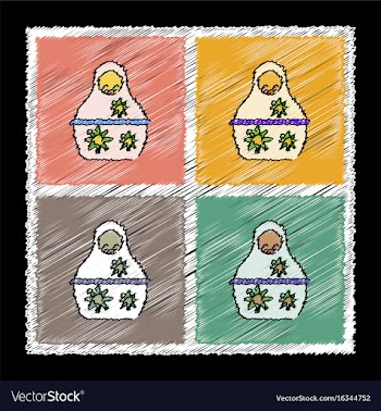 Set of flat shading style icons russian doll vector image